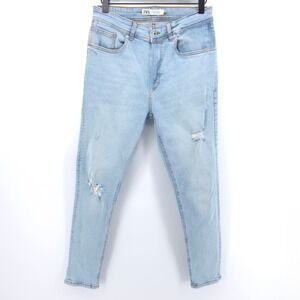 Zara Men's Skinny Jeans Size 31 Light Wash Distressed Denim Casual